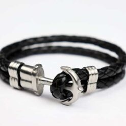 Maritimes Anker Armband für Herren aus schwarzem Leder Ideal für Strand oder in Stadt zu Tragen .