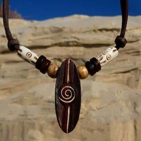 COAI Surferkette Mit Wolfszahn-Anhänger – Schwarzer Obsidian, Lederkordel