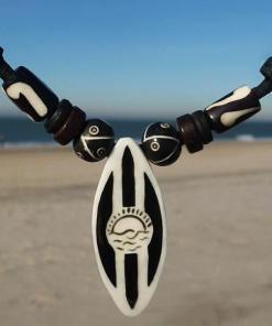 COAI Surferkette Mit Wolfszahn-Anhänger – Schwarzer Obsidian, Lederkordel