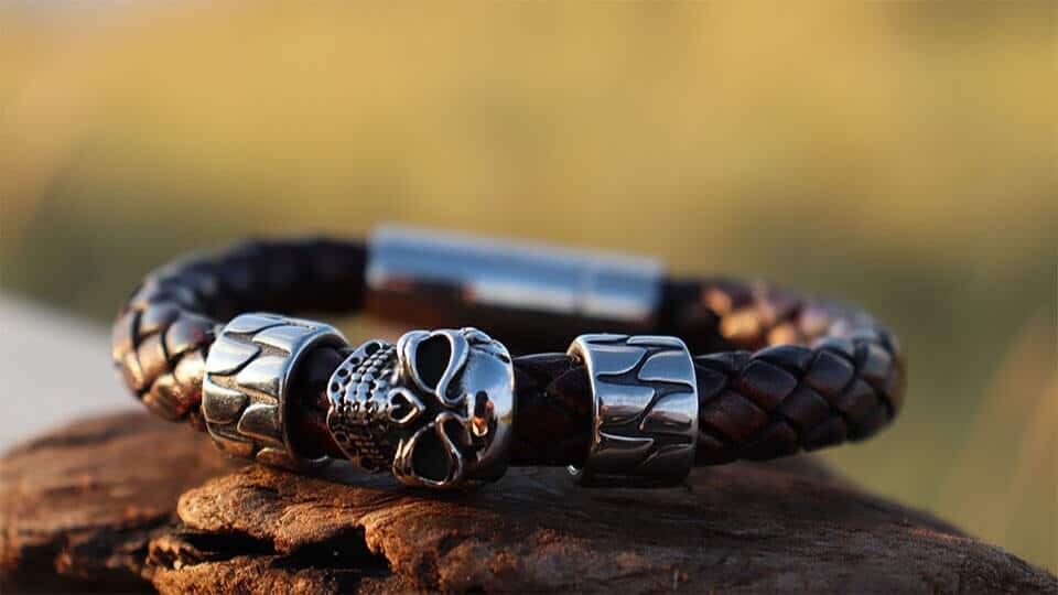 Geflochtenes Lederarmband 8mm Edelstahlverschluss