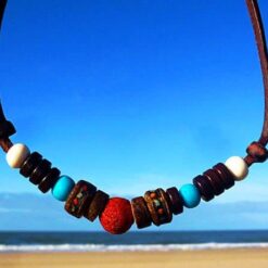 Halskette Koralle Lederhalsband Surferkette für Damen und Herren