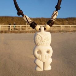 Surferkette Hei Tiki Lederkette Spirituelle Halskette Handgeschnitzte Anhänger für Damen und Männer