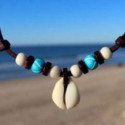 Muschelkette Kauri Muschel Halskette - Damen Leder kette ideal für Strand