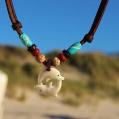 Surfer Halskette Delfin Leder Halskette Delphin für Kinder , Damen und Herren, Halskette für Sommer