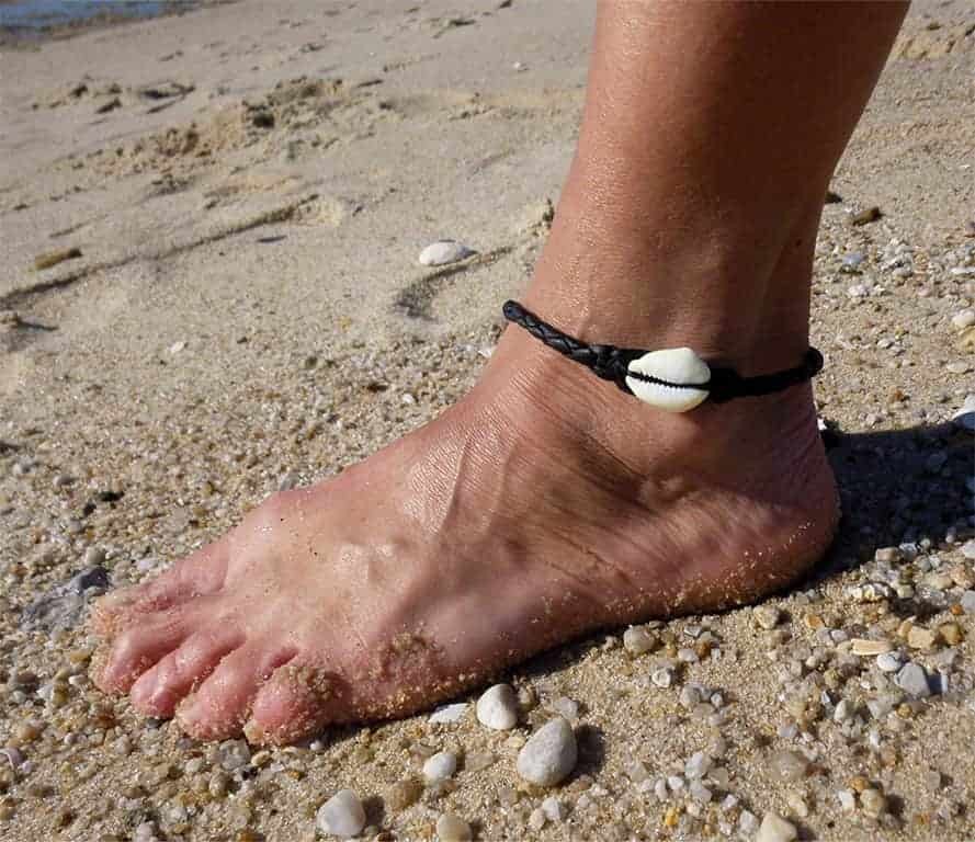 Fußkette Fußkettchen Fuß Surfer Naturschmuck Muschel schwarz verstellbar UNISEX