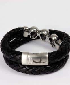 Doppelt Lederarmband Maennerarmband Totenkopf