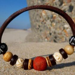 Surferarmband Hossegor Koralle Lederarmband - Surfer Leder Armband für Damen und Herren