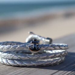 Anker Wickelarmband Silber Geflochten-Lederarmband