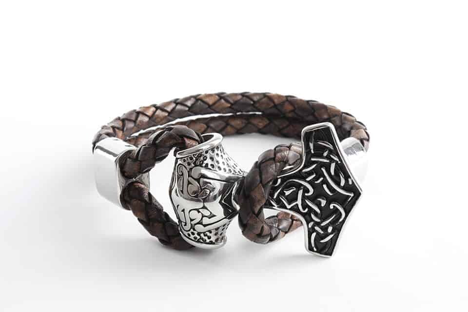 Männerarmband Thorshammer Mjölnir Lederarmband für Damen und Herren - Wikinger Armband Motorrad