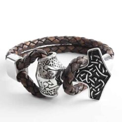 Männerarmband Thorshammer Mjölnir Lederarmband für Damen und Herren - Wikinger Armband Motorrad