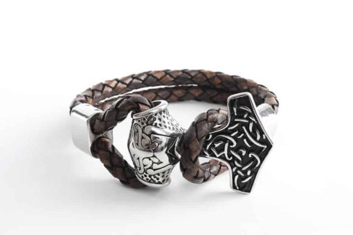 Männerarmband Thorshammer Mjölnir Lederarmband für Damen und Herren - Wikinger Armband Motorrad
