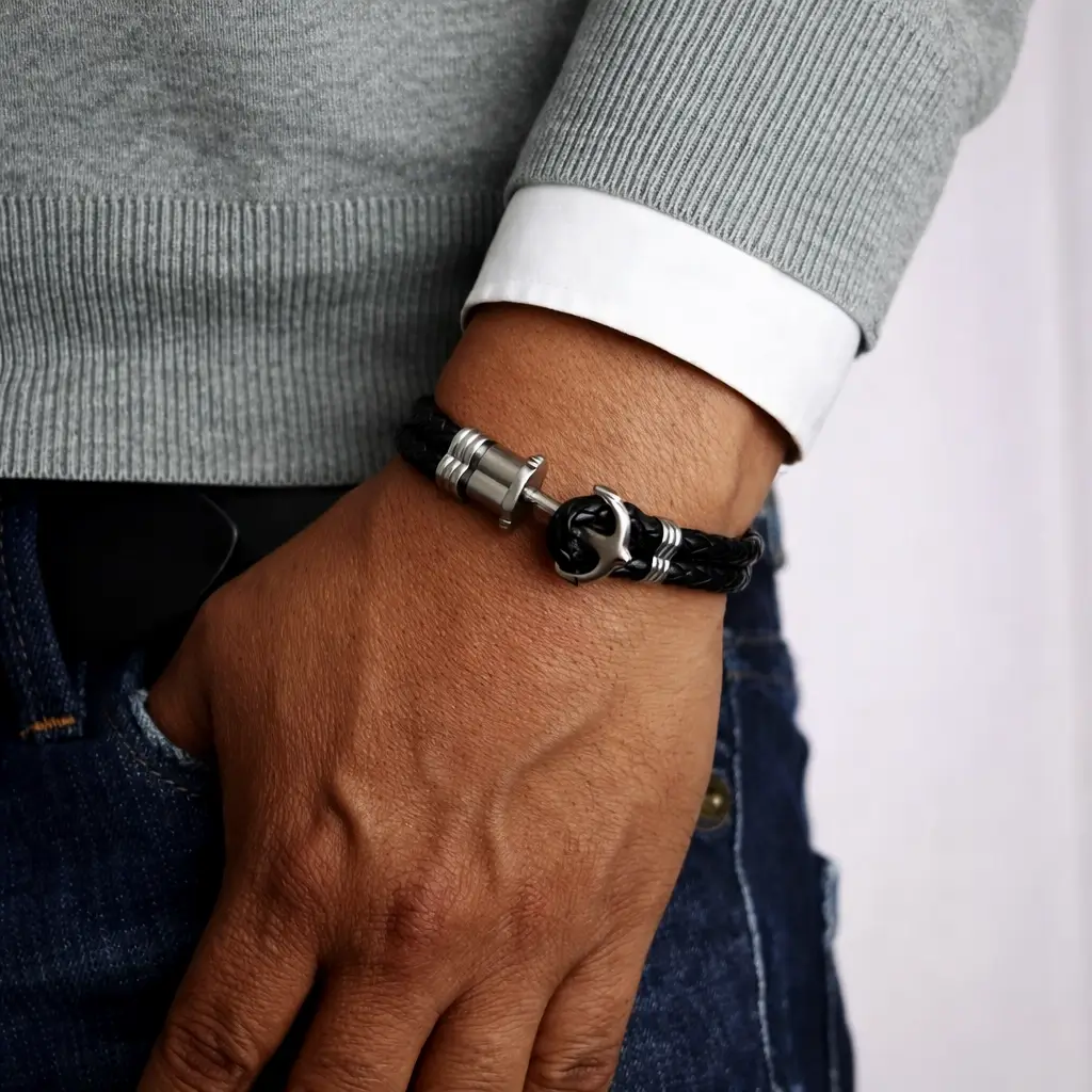 Anker Armband Herren Leder maritimer Schmuck Surfer Stil