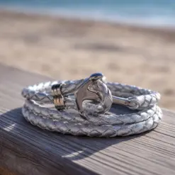 Handgemachte Anker Wickelarmband Silber Lederarmband für Damen.