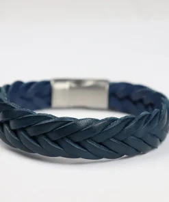 Breites Herren Lederarmband Marineblau - für Männer Geflochtenes Lederarmband , Sommer Kollektion, Ideal für alle Gelegenheiten