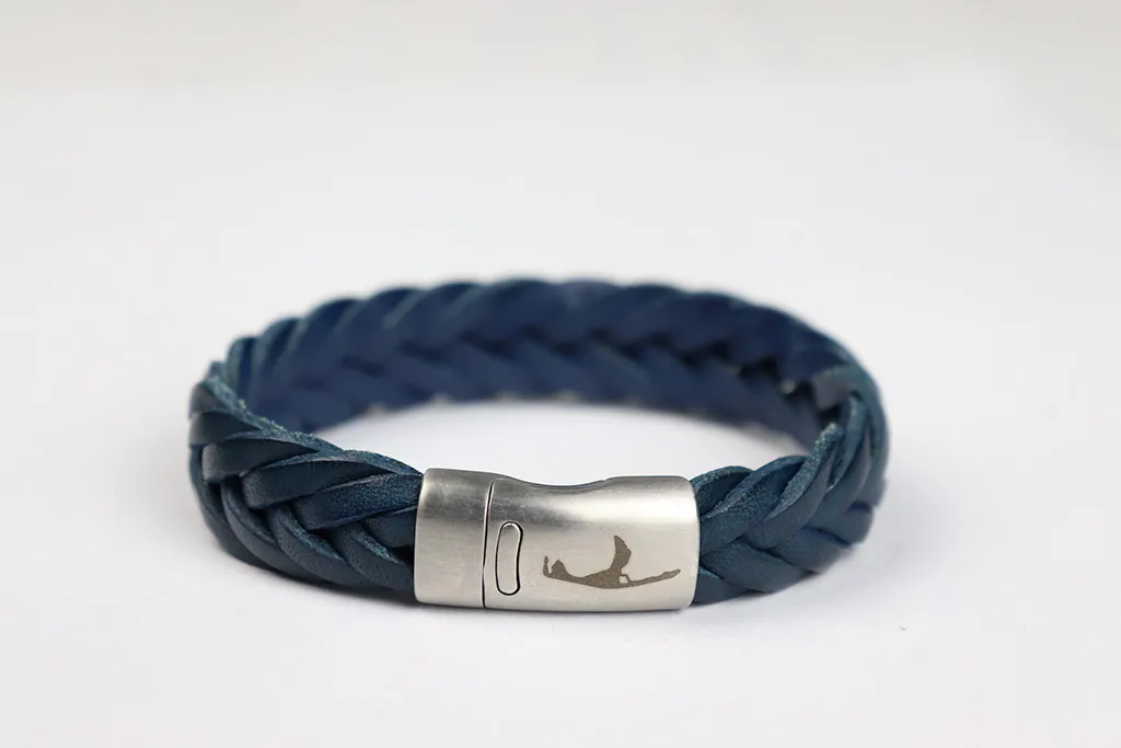 Breites Herren Lederarmband Marineblau - für Männer Geflochtenes Lederarmband , Sommer Kollektion, Ideal für alle Gelegenheiten