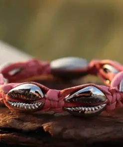 Muschelarmband Rosa aus geflochtene Leder - für Damen und Herren . 100 wasserfest