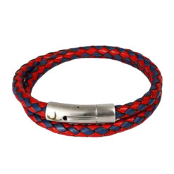 Doppel Lederarmband Sylt Armband - für Damen und Herren, Geflochtenes Leder Armband Rot und Blau