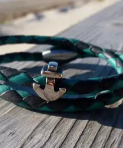 Freundschaftsarmband Aloha Surferarmband Damenarmband - Geflochtenes Doppelt Leder mit eine Anker aus Edelstahl Anhänger ideal für Sommer Strand und in der Stadt zu Tragen