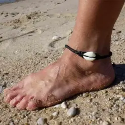 Fußkettchen Leder Muschel Fusskette - Sommer Fußband für Damen und Herren , Strand und Meer!