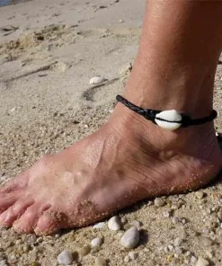 Fußkettchen Leder Muschel Fusskette - Sommer Fußband für Damen und Herren , Strand und Meer Fußchmuck