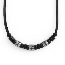 Halskette Edelstahlperlen Surferkette Lederkette für Damen und Herren