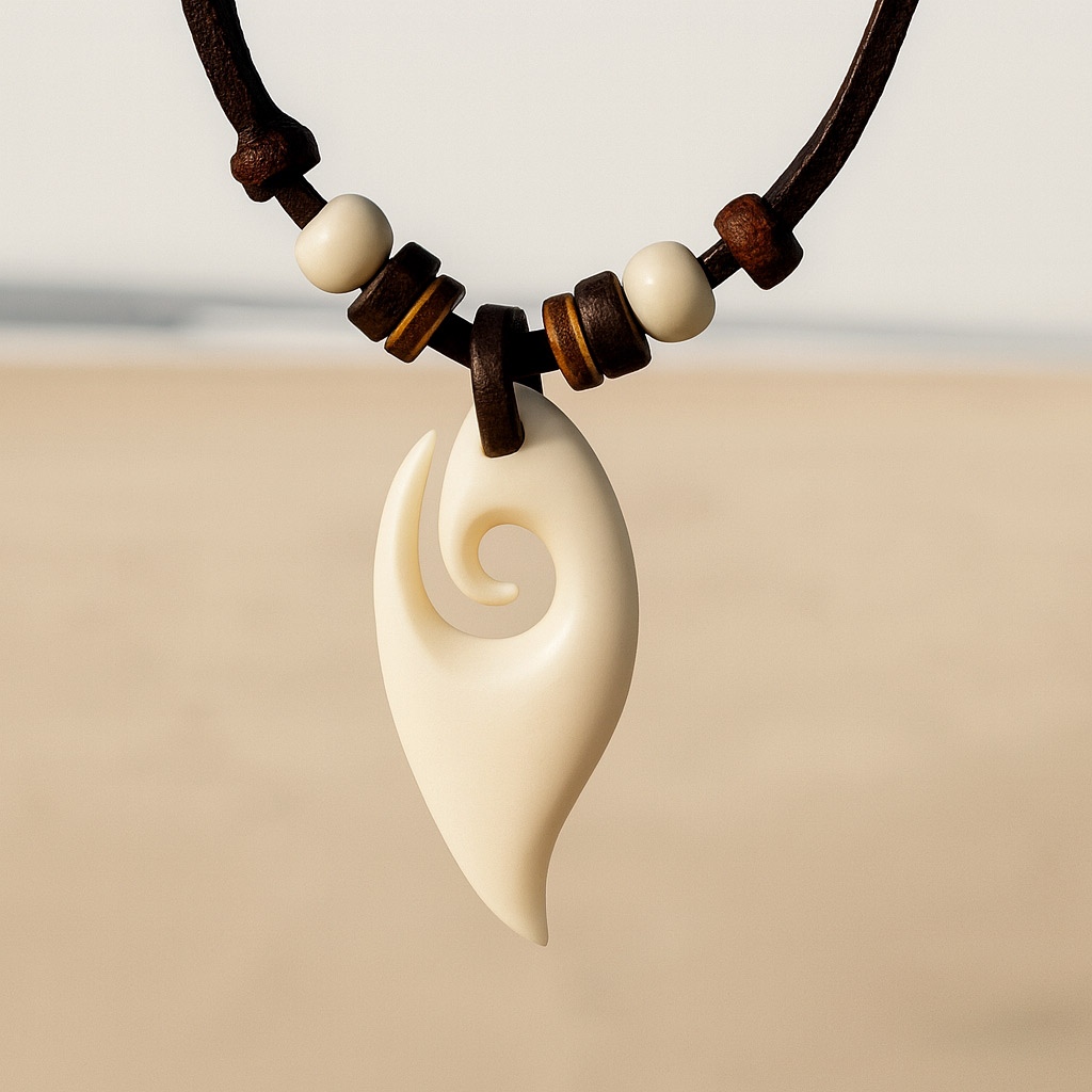 Halskette Hei Matau Lederkette Anhänger aus Neuseeland . für Damen und Herren.