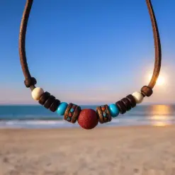 Halskette Koralle Lederhalsband Surferkette für Damen und Herren