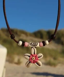 Halskette Muschelkette Blumenkette Lederkette -Ideal für Damen und Surferinnen Sommer Strand Schmuck