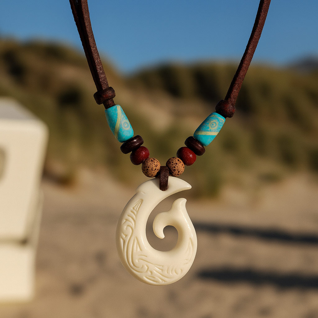 Hei Matau Gravur Lederkette für Damen Herren Glücksbringer Angelhaken Anhänger aus Neuseeland Maori Männer Leder Halskette