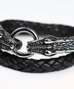 Herren Lederarmband Drachenkopf Verschluss - Doppelt Leder Armband Für Männer , ideal für Motorrad Wikinger Schmuck