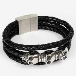 Lederarmband Männerarmband Totenkopf Herren - Breites Leder Männer Armband Massiven Totenköpfen.