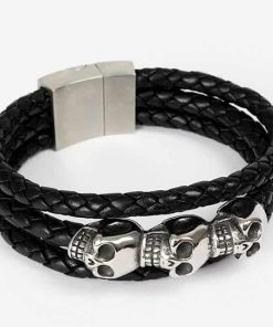 Geflochtenes Lederarmband Männerarmband Totenkopf Herren mit Edelstahlverschluss, perfekt für lässige und elegante Looks