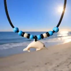Geflochtene Lederhalskette Delfin Surferhalskette für Damen und Herren.