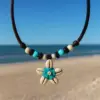 Lederkette Blumenkette Damen Halskette - Muschel kette für Surferinnen ideal für Strand .