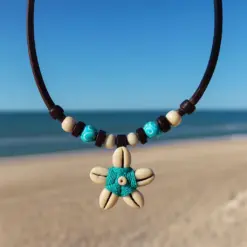 Lederkette Blumenkette Damen Halskette - Muschel kette für Surferinnen ideal für Strand .