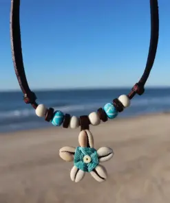 Lederkette Blumenkette Damen Halskette - Blumen kette für Surferinnen ideal für Strand , Meer oder in der Stadt zu Tragen Surfer Leder