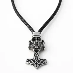 Lederkette Gothic Thor-Hammer Wikinger - Geflochtenes Männer Halskette 6mm Stark, Mjölnir Anhänger
