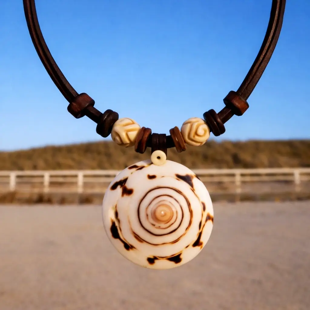 Handgemachte Muschelkette Damen Halskette Lederkette.