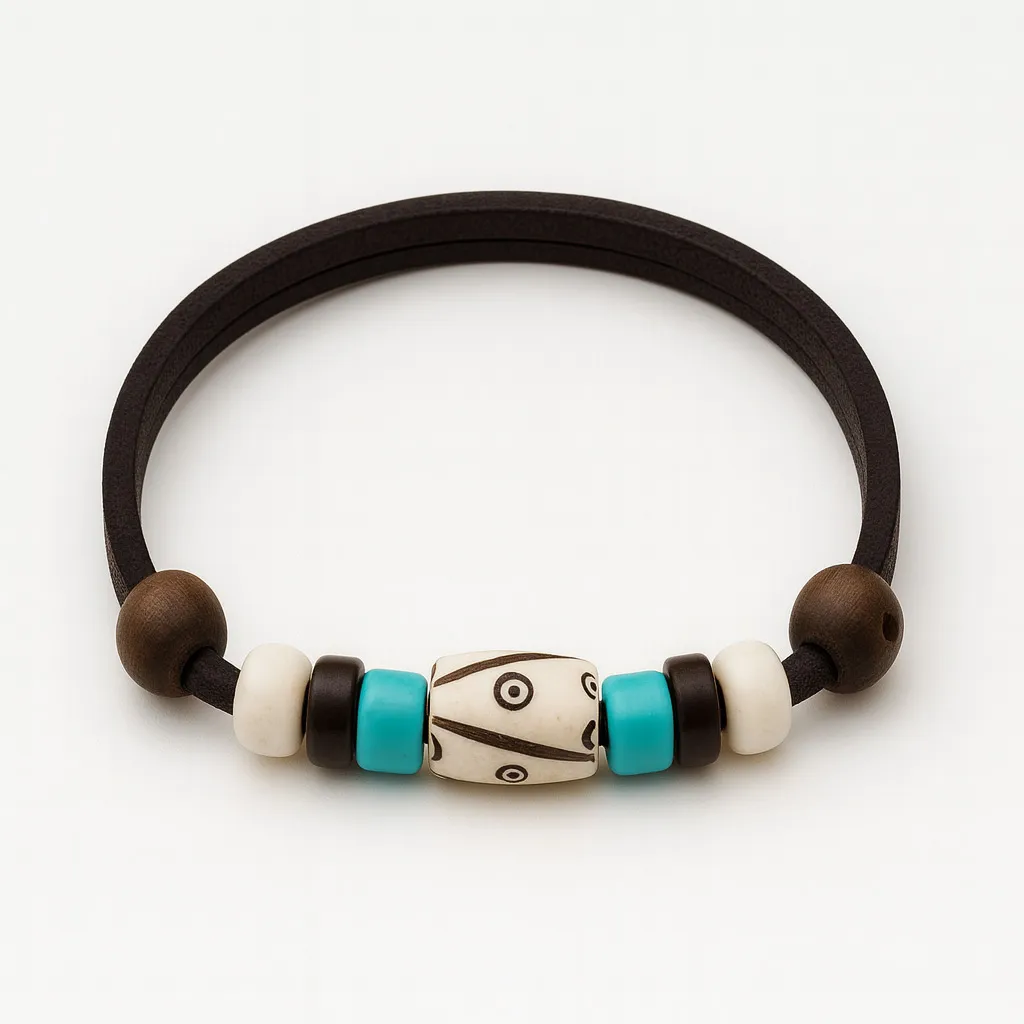Surferarmband Herren Leder Holzperlen handgemacht wasserfest robust
