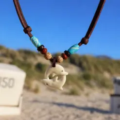 Surfer Halskette Delfin Leder Halskette Delphin für Kinder, Damen und Herren. Halskette für Sommer.