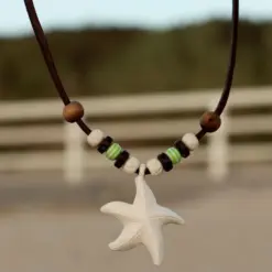 Surferkette Seestern Roxy Lederkette - Damen Halskette für Sommer , Strand , Meer oder in der Stadt zu Tragen . 100% Wasserfest - Surfer Halskette