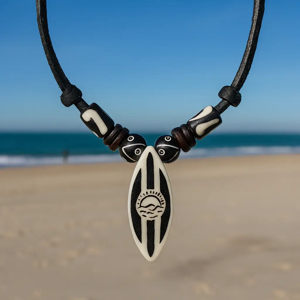 Surferkette Surfbrett Mancora Lederkette Ideal für Damen und Herren , Sommer Strand Surfer Anhänger